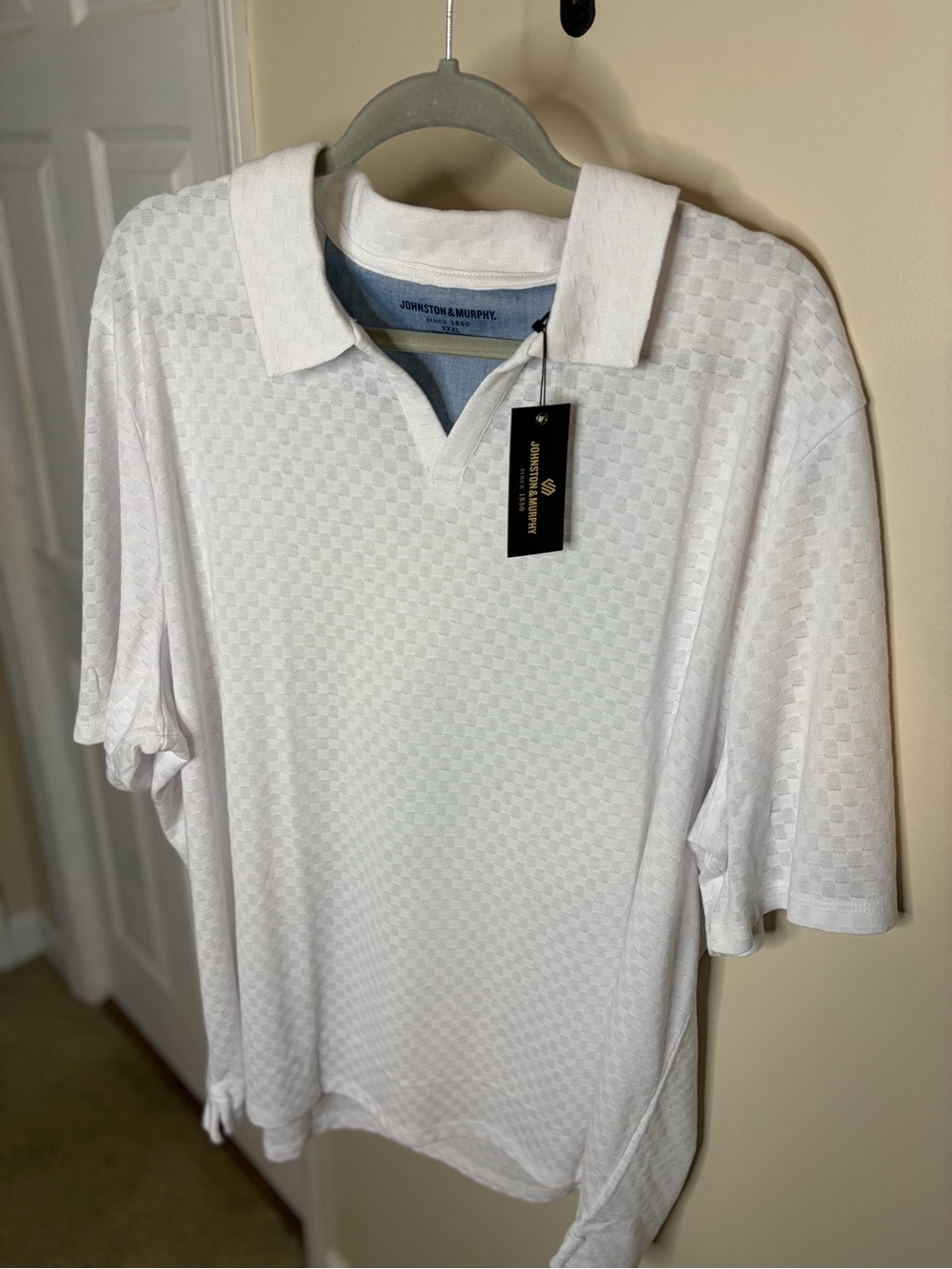 Johnston & Murphy White Textured Pique Polo #1359